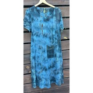 Vtg Pure Intent Boho Festival Blue Tie Dye Dress Made In USA Size‎ S/M